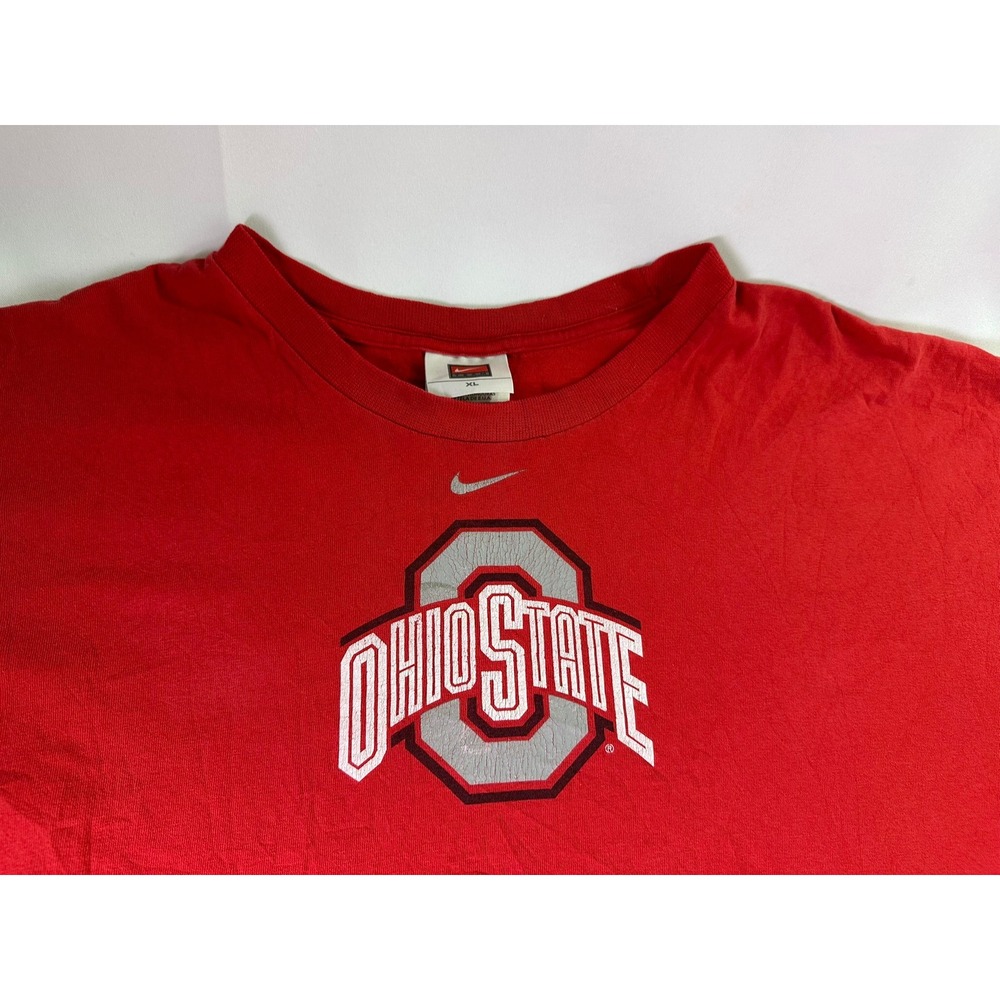 VTG Nike Team Ohio State Buckeyes T-Shirt XL Center Swoosh Red Distressed Y2K